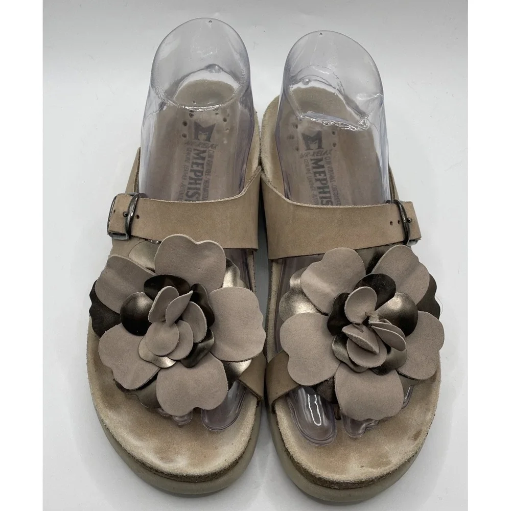 Mephisto Helen Flower Women Brown Leather Air Relax Comfort Cork Sandal Size 37